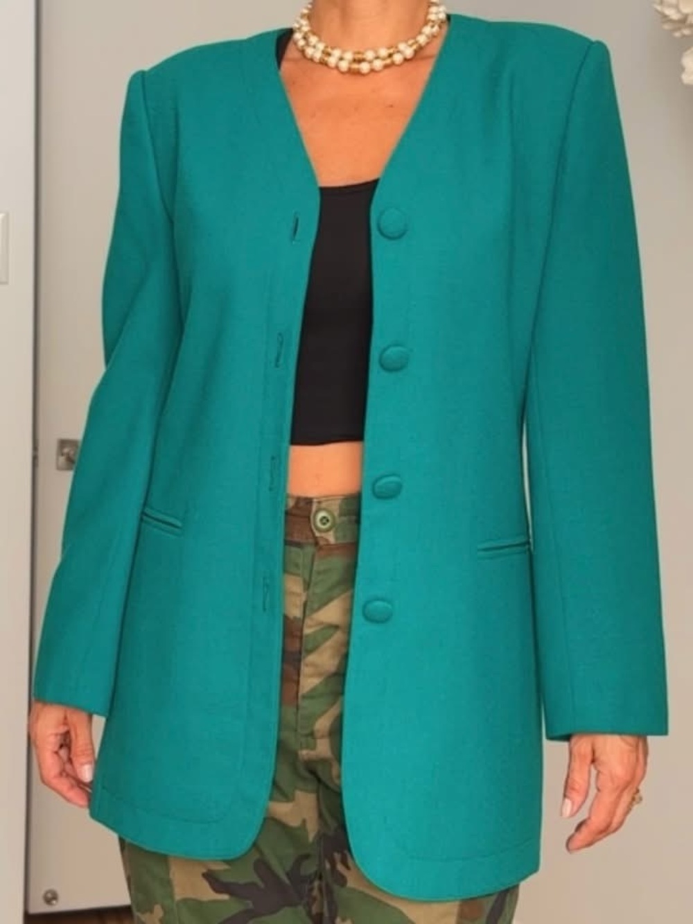Vintage Braemar By Jeremy Scott Turquoise Green Wool Blazer